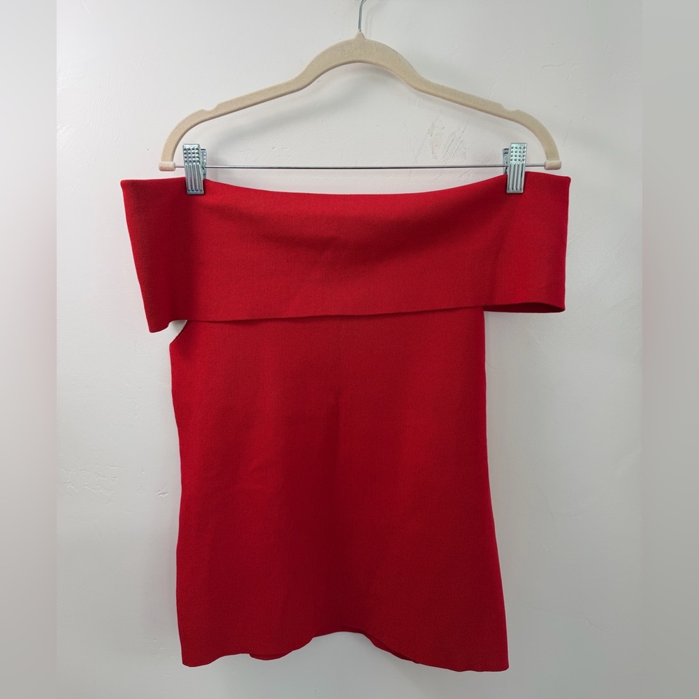 Mango Vibrant Red Knit Off-Shoulder Top